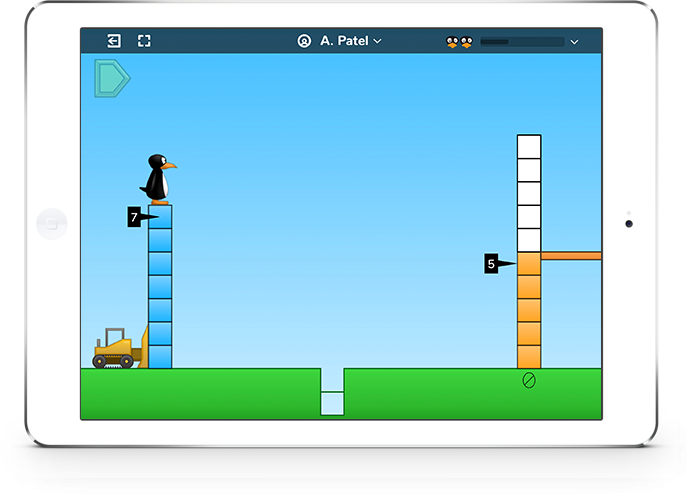 Tablet showing sample screen of ST Math game demo